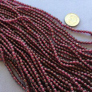Seven (7) 16" Strands Natural 3.5mm GARNET Gemstone Round Beads HIGH QUALITY